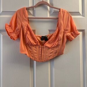 Windsor Peach Corset Crop Top with Puff Sleeves